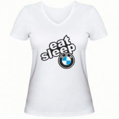 Жіноча футболка з V-подібним вирізом Eat, sleep, BMW