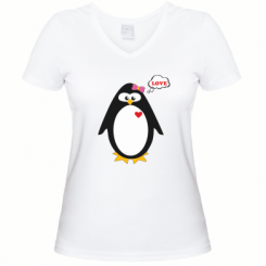 Жіноча футболка з V-подібним вирізом Пінгвін дівчинка